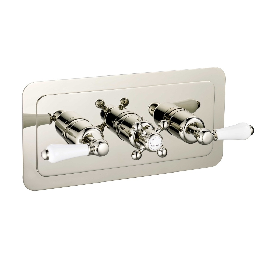 JTP Grosvenor Lever Nickel Landscape 3 Outlet 3 Handle Shower Valve Cut Out